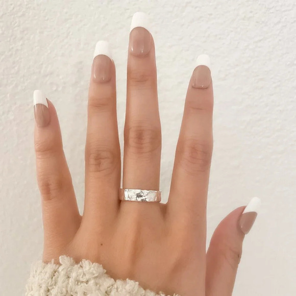 925 Sterling Silver Textured Ring Band Thin Ring Minimalist Ring Foil Ring - Picture 6 of 10